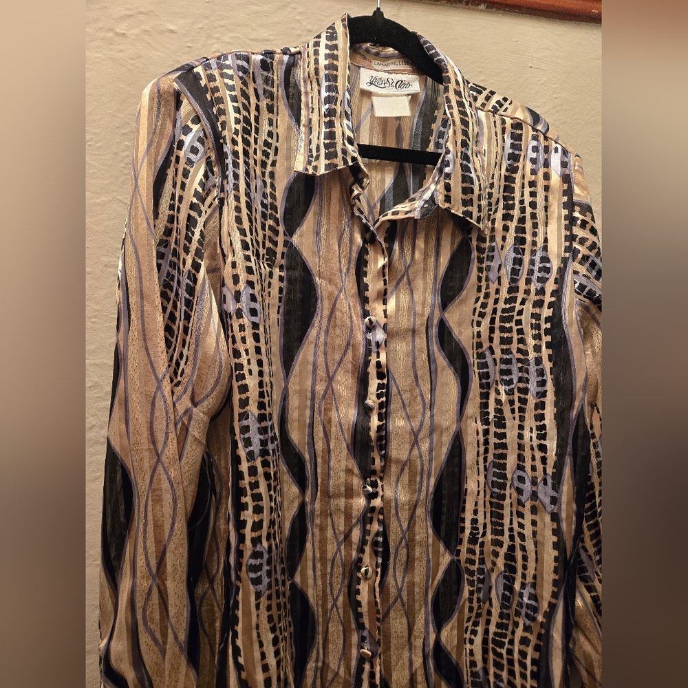 Y2K Sheer Abstract Animal Print Button Up Blouse Yves St Clair L - Picture 4 of 10